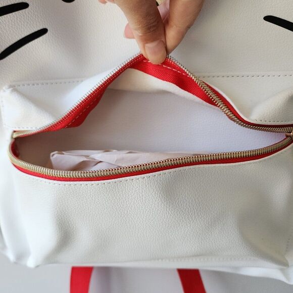 Hello Kitty White Kids Backpack | Faux Leather Red Straps Zipper Pocket | NEW - Picture 2 of 8